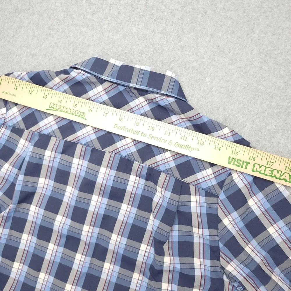 Travis Mathew Shirt Mens S Blue Plaid Short Sleeve Button Up Stretch Casual